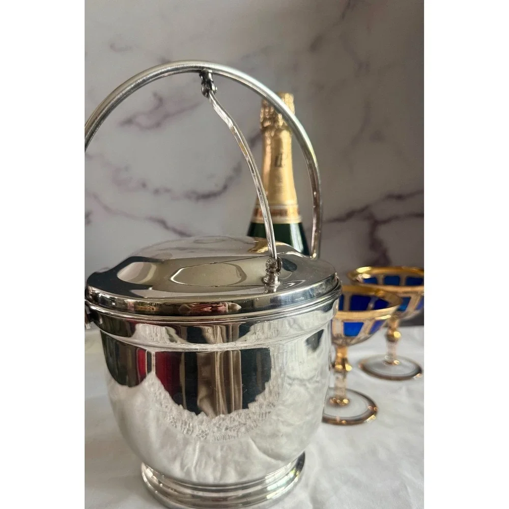 Vintage Poole Silver Ice Bucket | Midcentury Barware with Insert EPC 3500